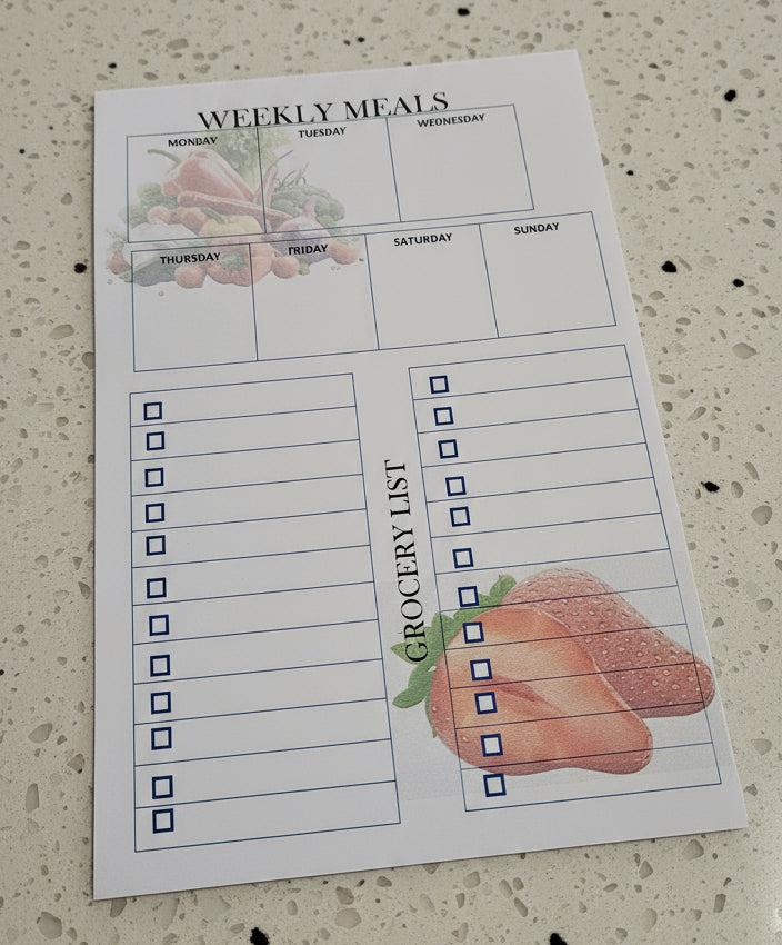 Weekly Meal Planner with Grocery List Pad, 5.5" x 8.5", 30# paper
