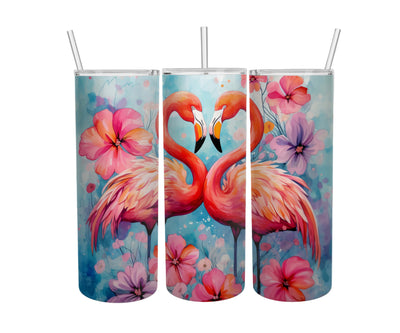 Flamingo Themed Stainless Steel 20oz Skinny Tumbler w/lid & straw