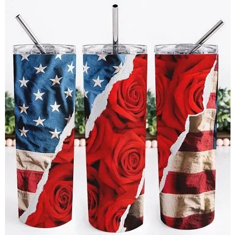 American Flag and Roses 20oz Skinny Tumbler My Simple Creations