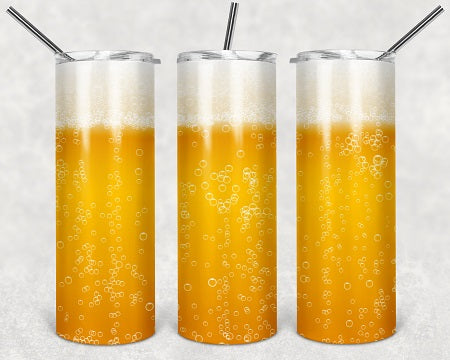 Stainless Steel, 20oz Foamy Beer Themed Skinny Tumbler w/lid & straw
