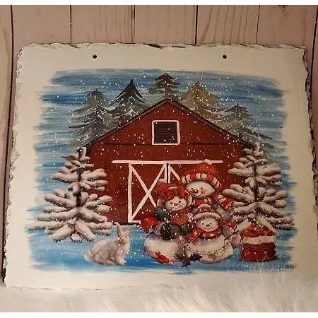 Red Barn Christmas Scene Slate Wall Hanger My Simple Creations