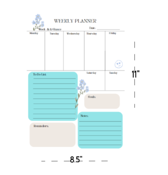52-page Floral Weekly Planner with Note, To Do List, Reminders, Goals blocks