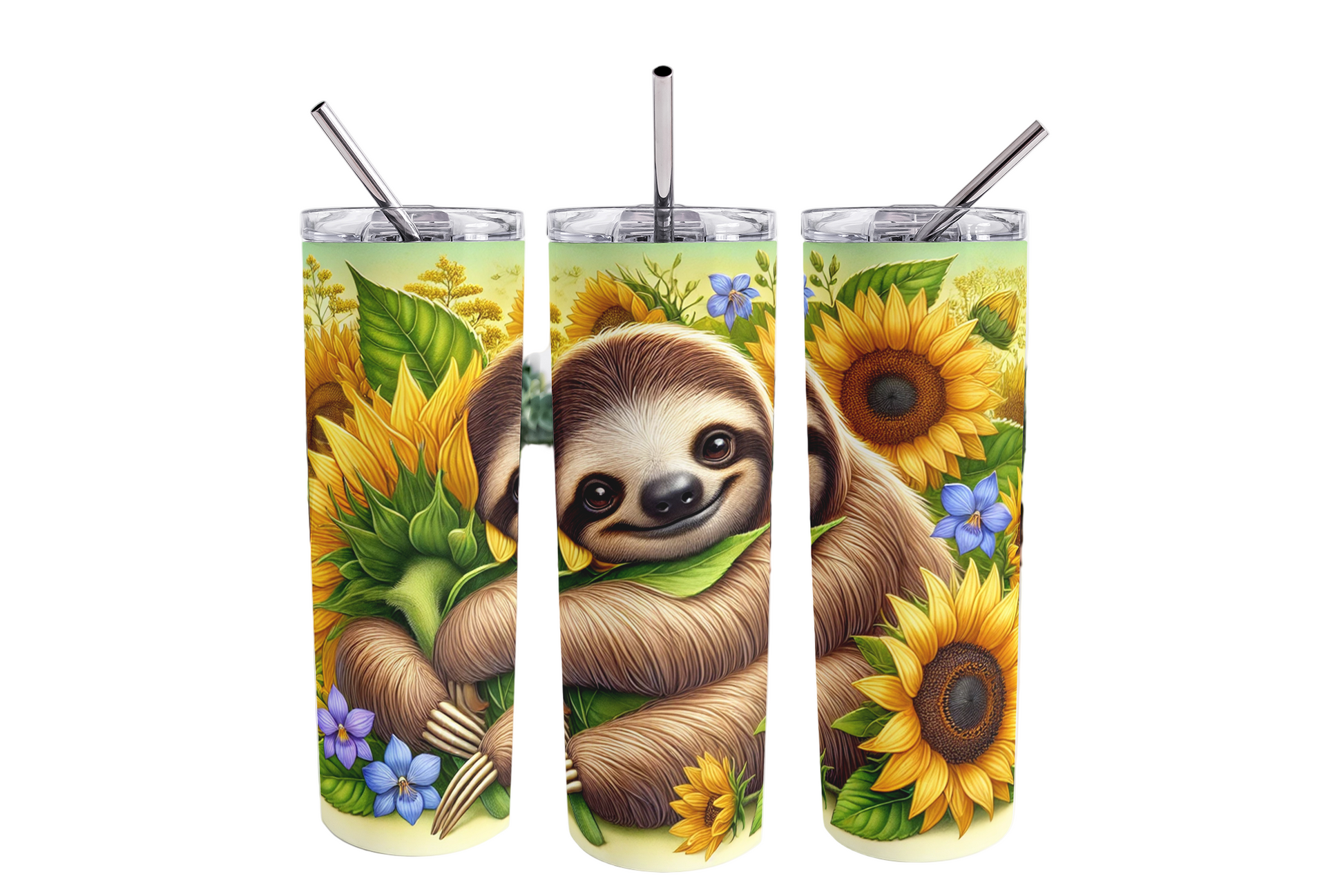 Stainless Steel, 20oz Sloth Skinny Tumbler w/lid & straw