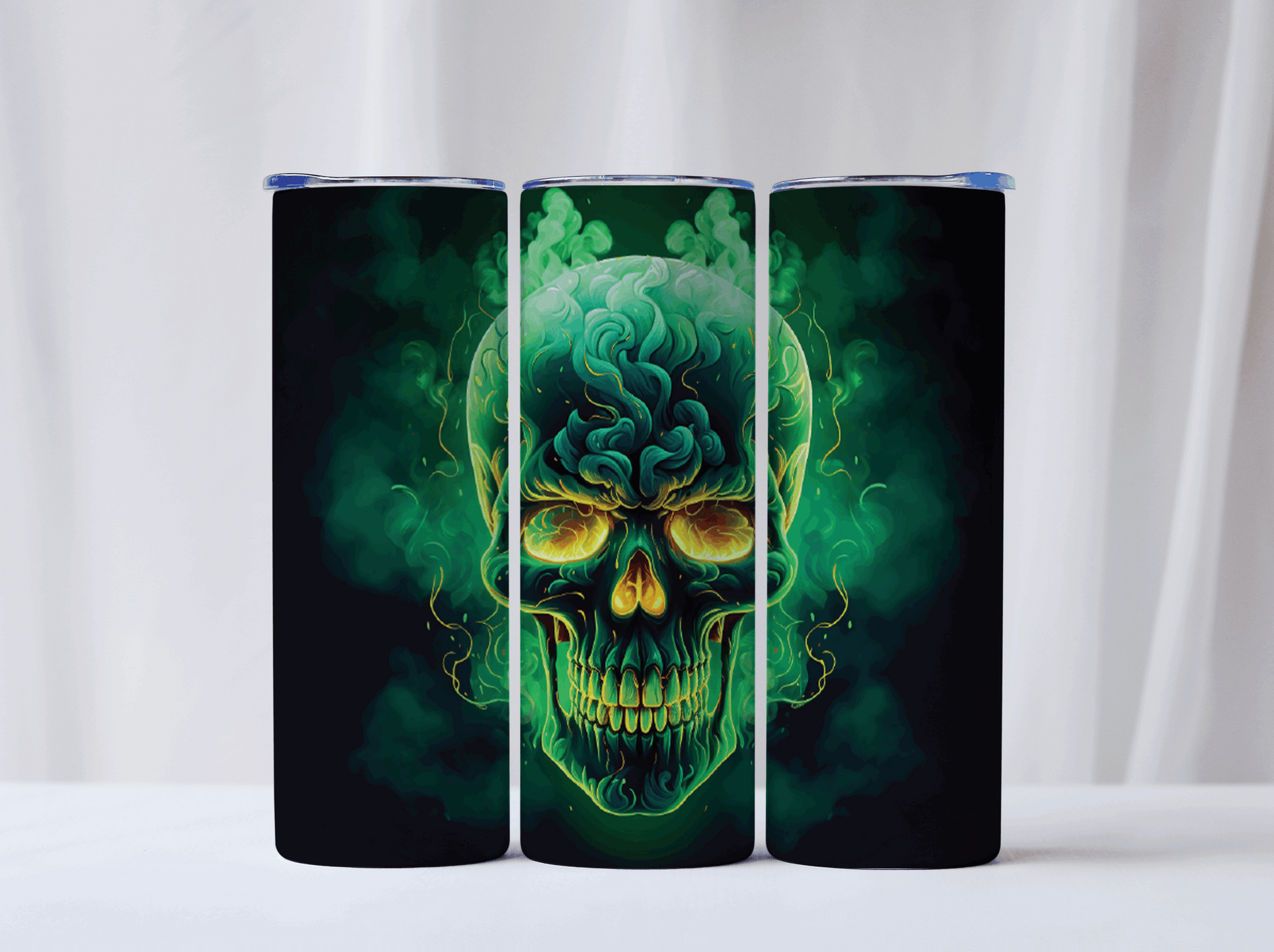 Green Skull Themed Stainless Steel 20oz Skinny Tumbler w/lid & straw