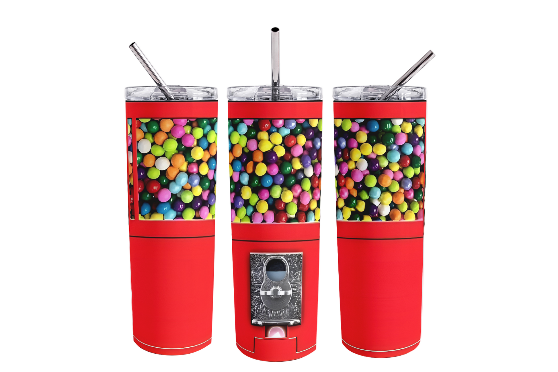 Stainless Steel, 20oz Gumball Machine Skinny Tumbler w/lid & straw
