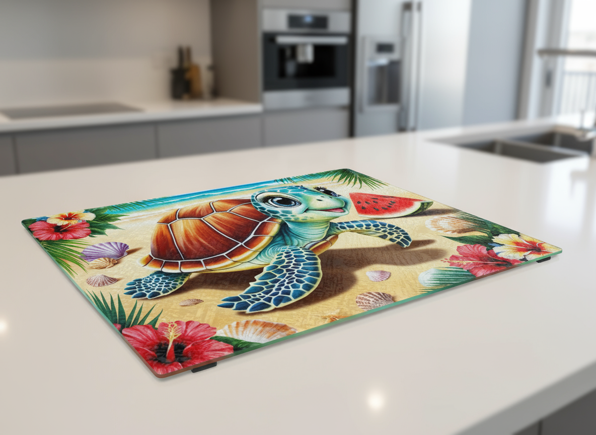 Tempered Glass Turtle on the Beach Cutting Board