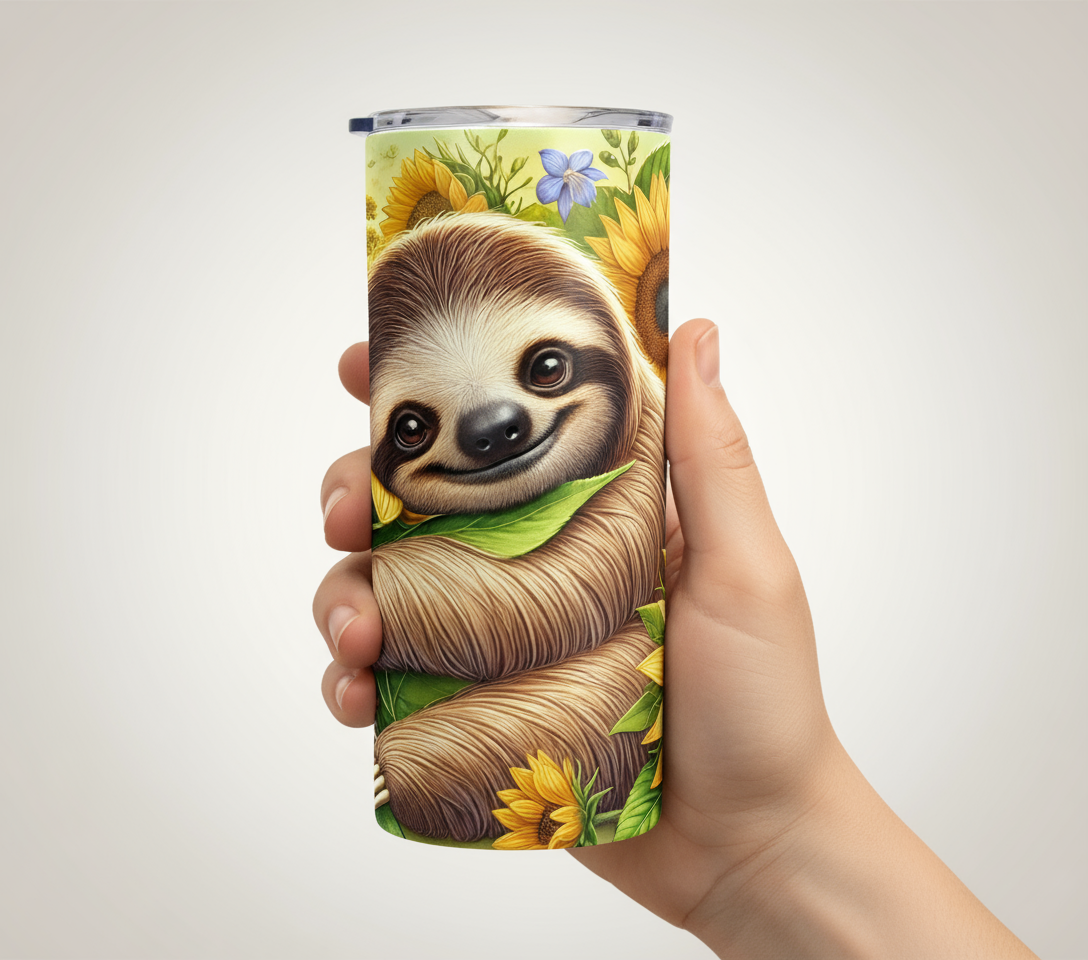 Stainless Steel, 20oz Sloth Skinny Tumbler w/lid & straw