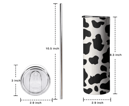 Koala Bear Themed Stainless Steel 20oz Skinny Tumbler w/lid & straw
