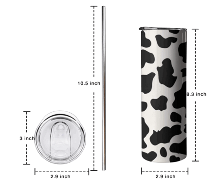 Glitter Leopard Themed Stainless Steel 20oz Skinny Tumbler w/lid & straw