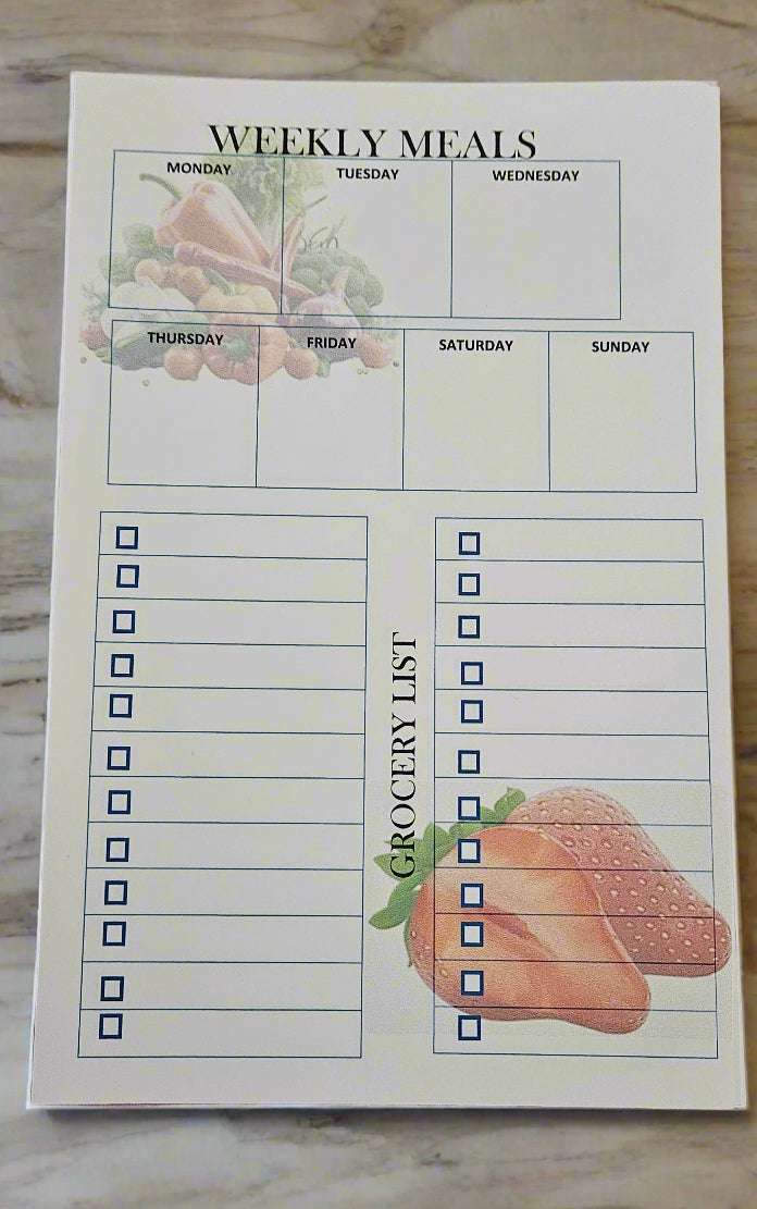 Weekly Meal Planner with Grocery List Pad, 5.5" x 8.5", 30# paper