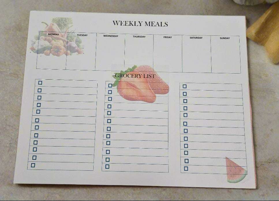 Weekly Meal Planner with Grocery List Pad, 8.5" x 11", 30# paper