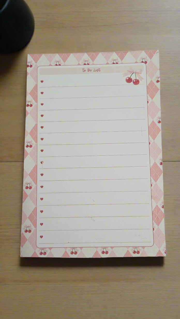 Pink Cherry To Do List Pad, 5.5" x 8.5", 50 pages