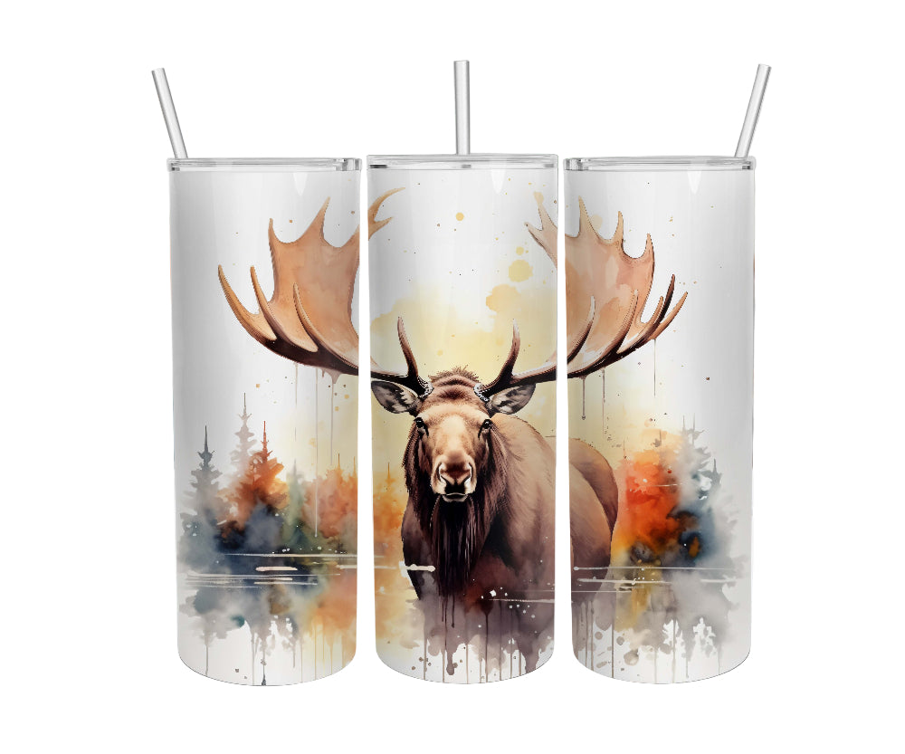 Moose Themed Stainless Steel 20oz Skinny Tumbler w/lid & straw