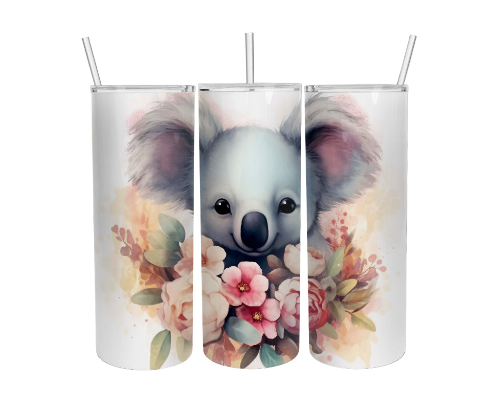Koala Bear Themed Stainless Steel 20oz Skinny Tumbler w/lid & straw