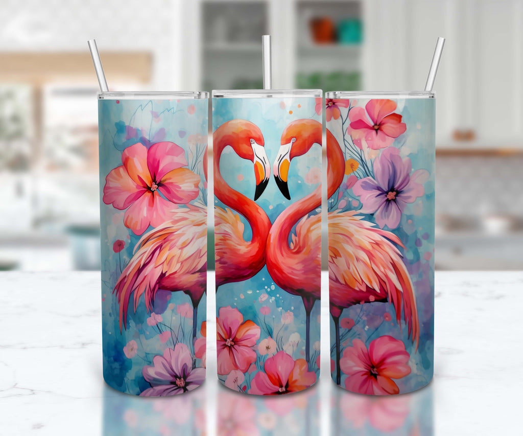 Flamingo Themed Stainless Steel 20oz Skinny Tumbler w/lid & straw