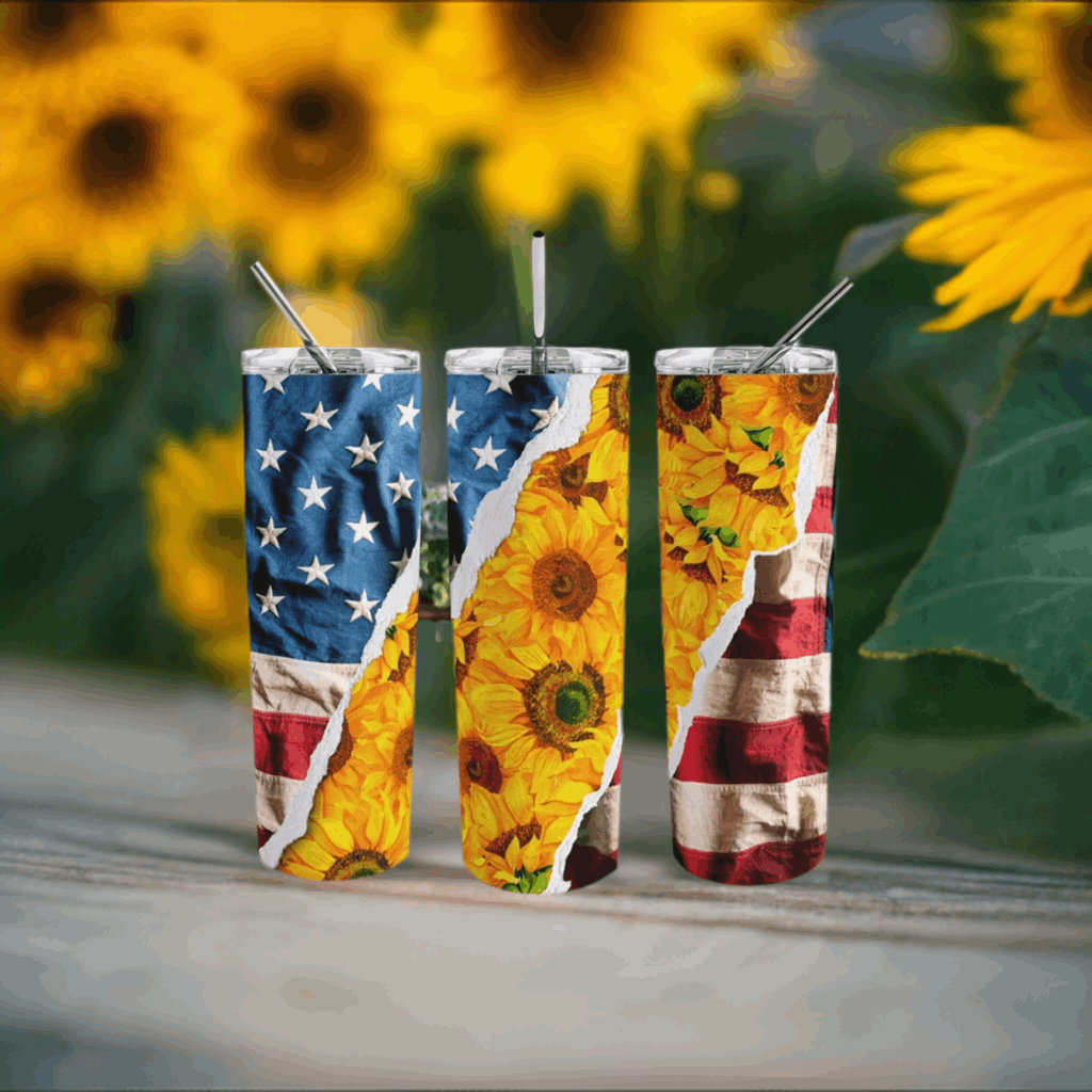 American Flag and Sunflower 20oz Skinny Tumbler My Simple Creations 