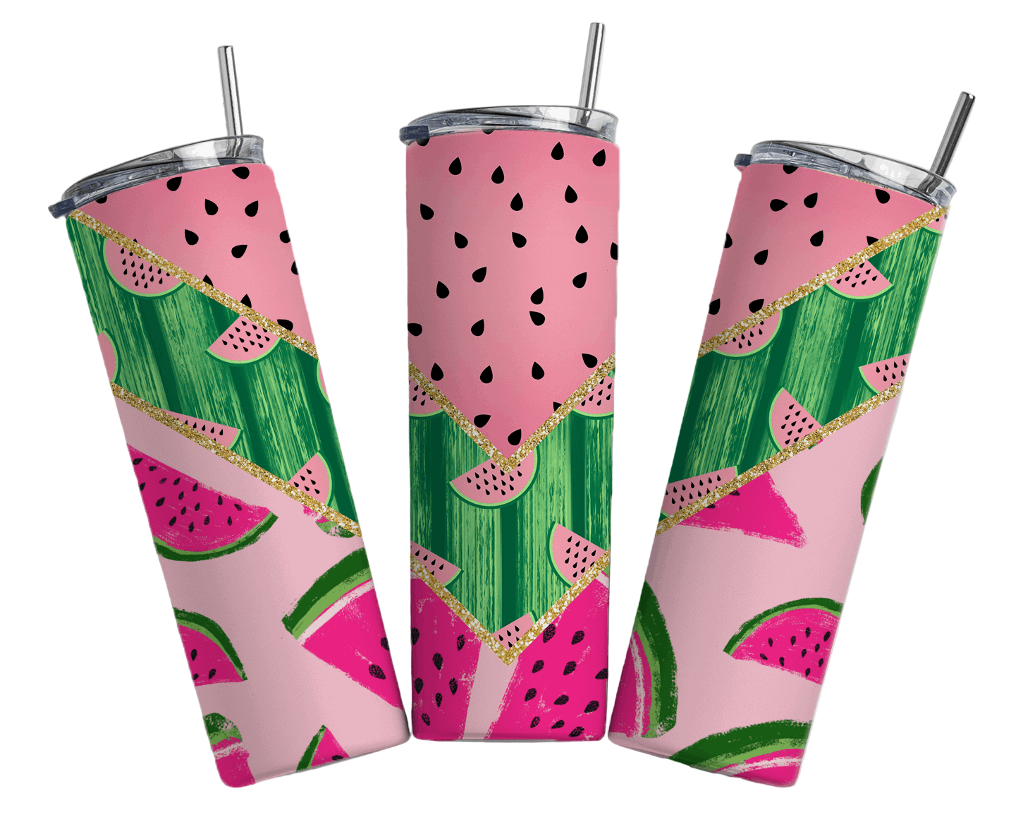 Stainless Steel 20oz Watermelon Themed Skinny Tumbler w/lid & straw