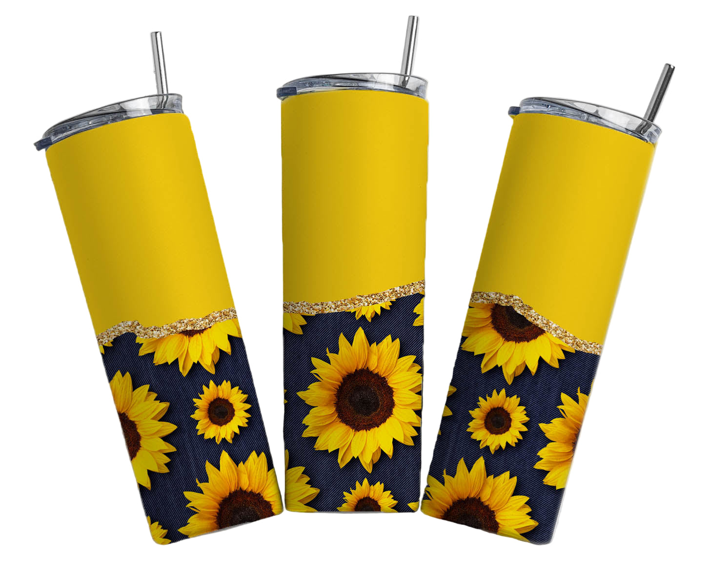 Stainless Steel, 20oz Yellow Sunflower Skinny Tumbler w/lid & straw