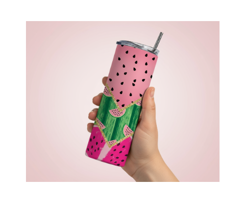 Stainless Steel 20oz Watermelon Themed Skinny Tumbler w/lid & straw