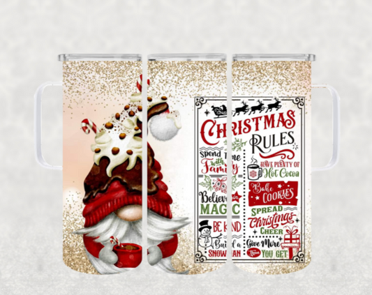 Christmas Rules 20oz Skinny Tumbler with Handle My Simple Creations 