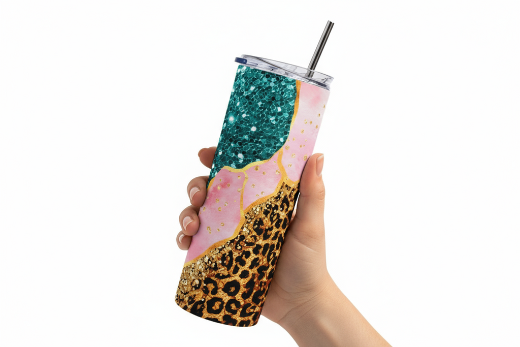 Leopard Print Themed 20oz Stainless Steel Skinny Tumbler w/lid & straw