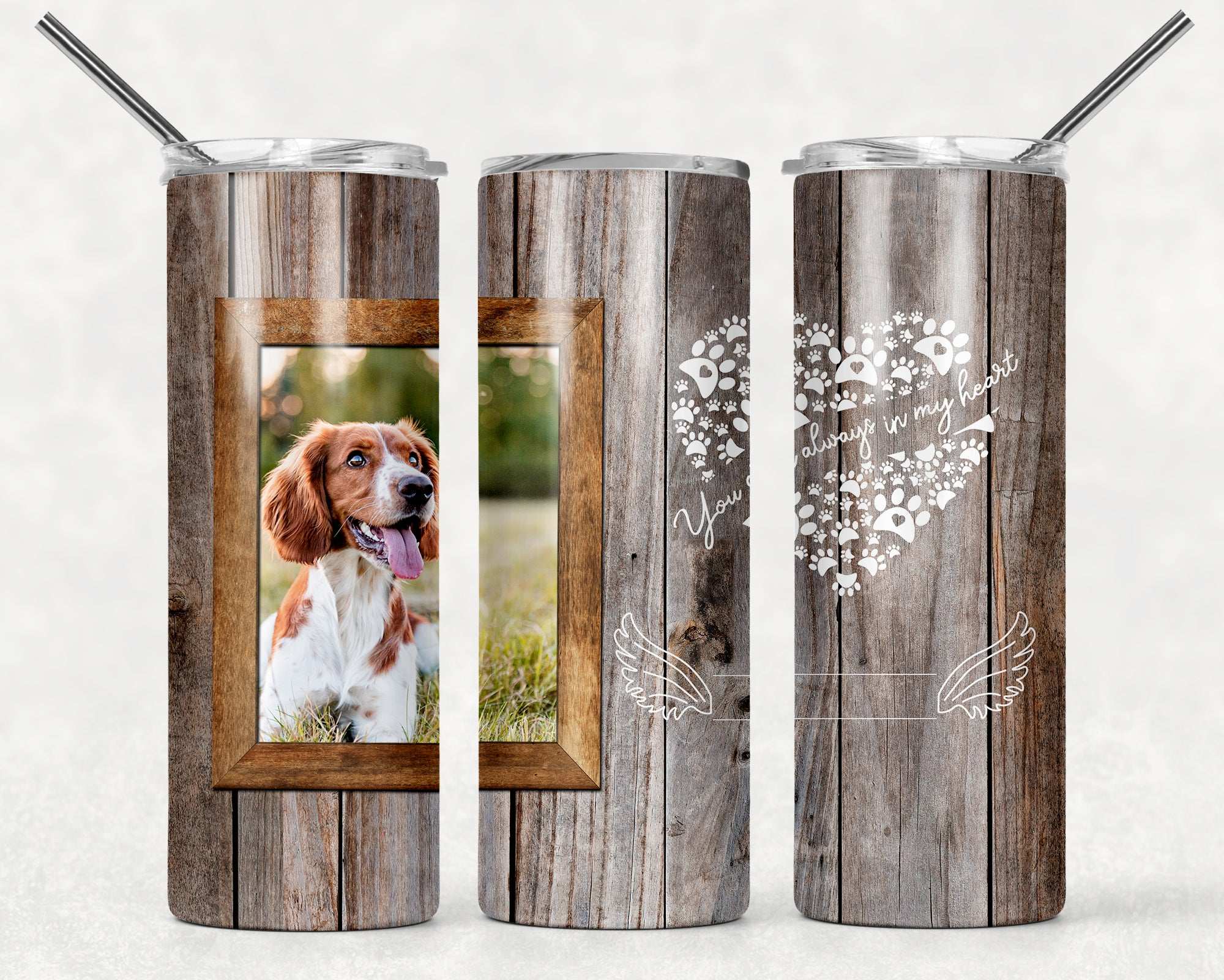 Stainless Steel, 20oz You Are Always In My Heart Themed Skinny Tumbler w/lid & straw, can be personalized