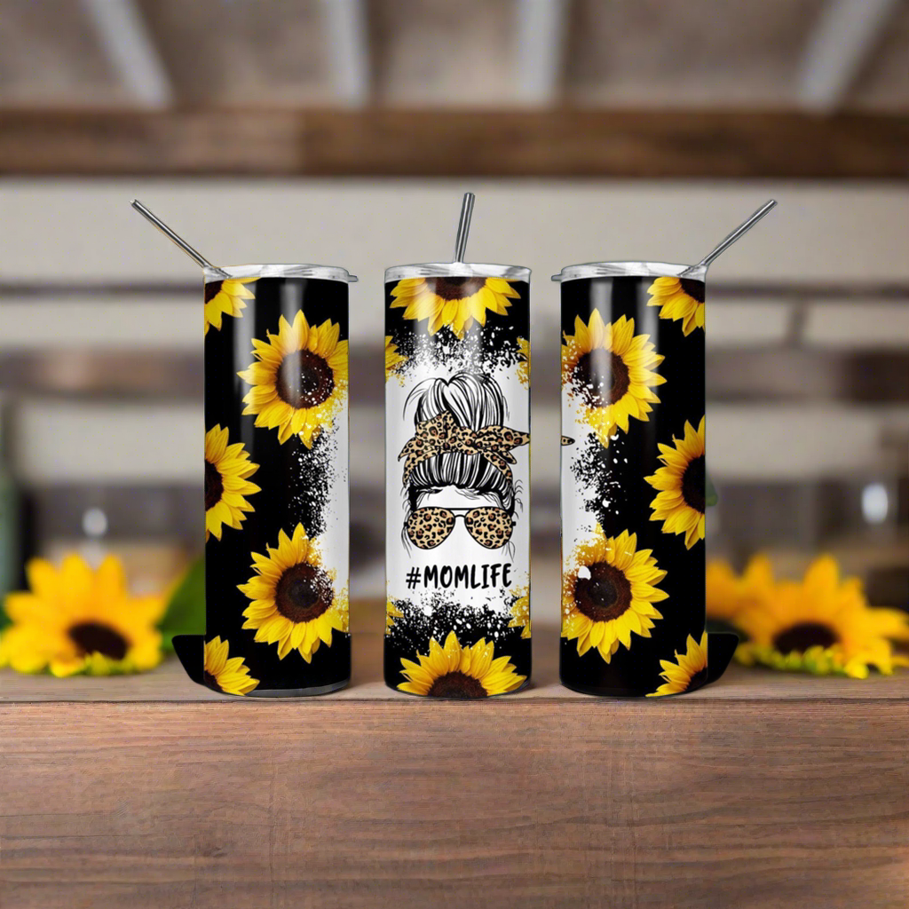 #Mom Life Sunflower Themed 20 oz Skinny Tumbler My Simple Creations 