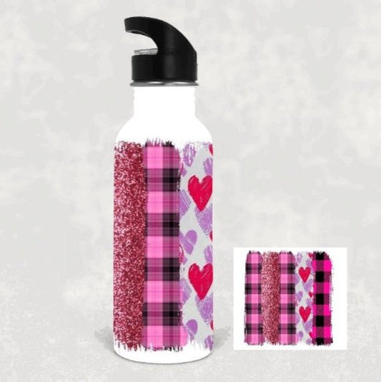 Pink Plaid Brush Strokes Water Bottle My Simple Creations 