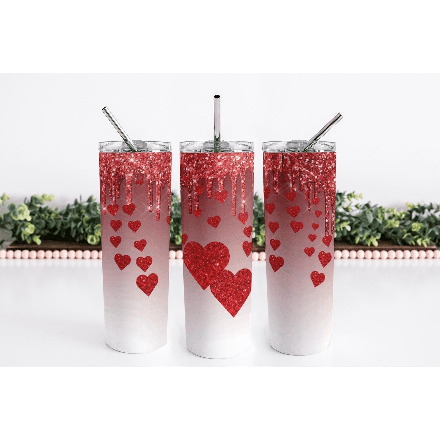 Red Glitter Hearts Skinny Tumbler My Simple Creations 