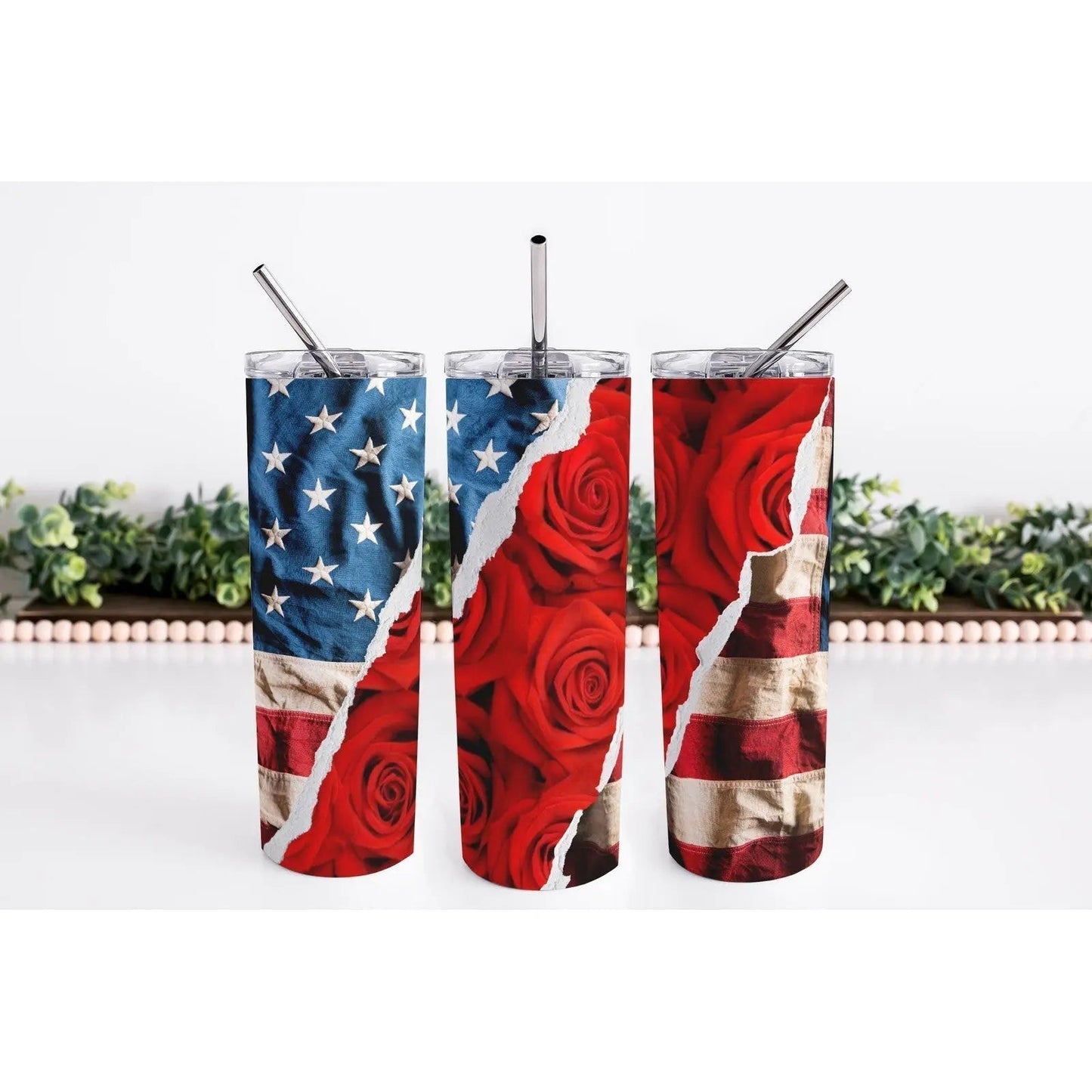 Roses and Flag Skinny Tumbler My Simple Creations 