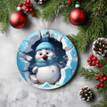 Fun Penquin with Hat and Scarf, Metal Double Sided Ornament