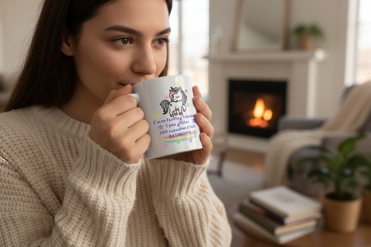 "Rainbows and Glitter" Ceramic Coffee Mug 11 or 15oz