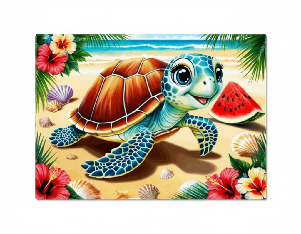 Tempered Glass Turtle on the Beach Cutting Board