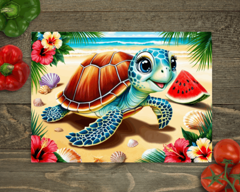 Tempered Glass Turtle on the Beach Cutting Board