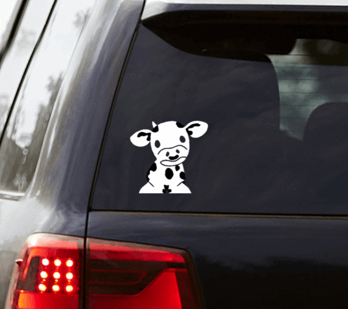 Cute Sitting Cow Vinyl Window Decal