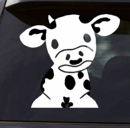 Cute Sitting Cow Vinyl Window Decal