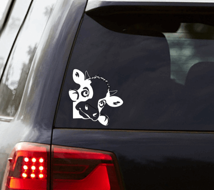 Peeking Cow Vinyl Window Decal