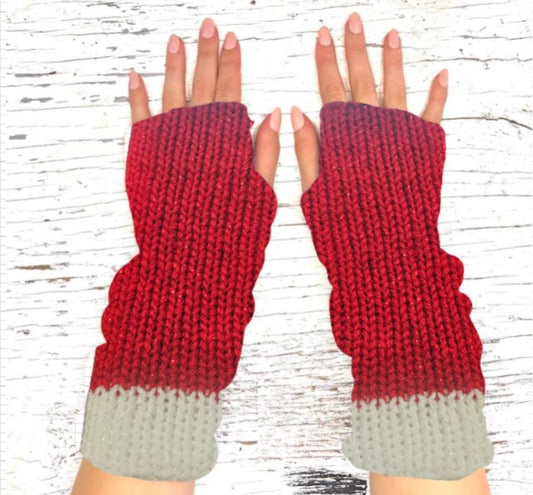 Red/White Knit Fingerless Gloves