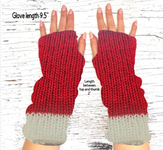 Red/White Knit Fingerless Gloves
