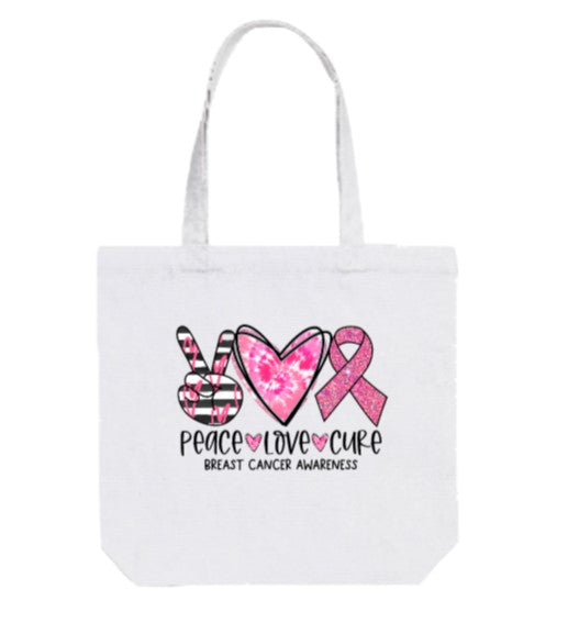 Peace Love Cure (Breast Cancer) Tote
