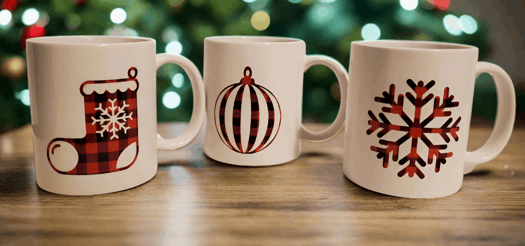 Set of 3 Ceramic Christmas Ornament Coffee Mugs