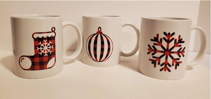 Set of 3 Ceramic Christmas Ornament Coffee Mugs