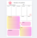 52-page Floral Weekly Planner with Note, To Do List, Reminders, Goals blocks