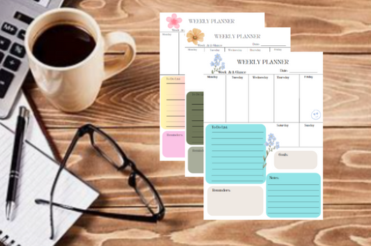 52-page Floral Weekly Planner with Note, To Do List, Reminders, Goals blocks
