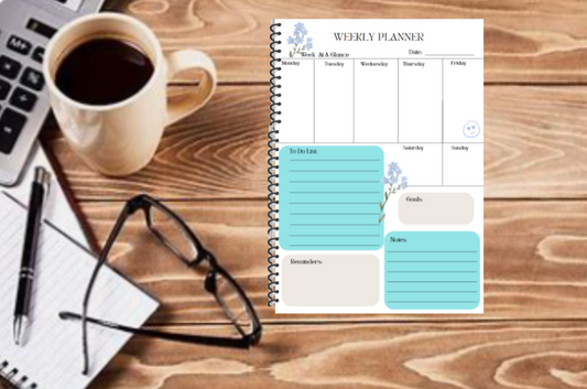 52-page Floral Weekly Planner with Note, To Do List, Reminders, Goals blocks