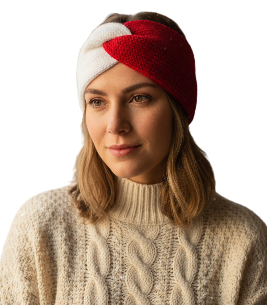 Red and White Twisted Knitted Headband