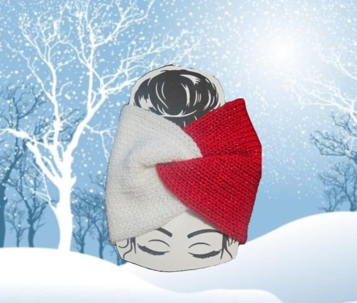 Red and White Twisted Knitted Headband