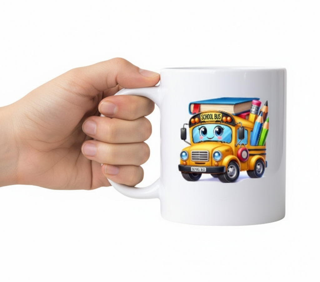 Cute School Bus Ceramic Coffee Mug (Lefty Side) 11 or 15oz