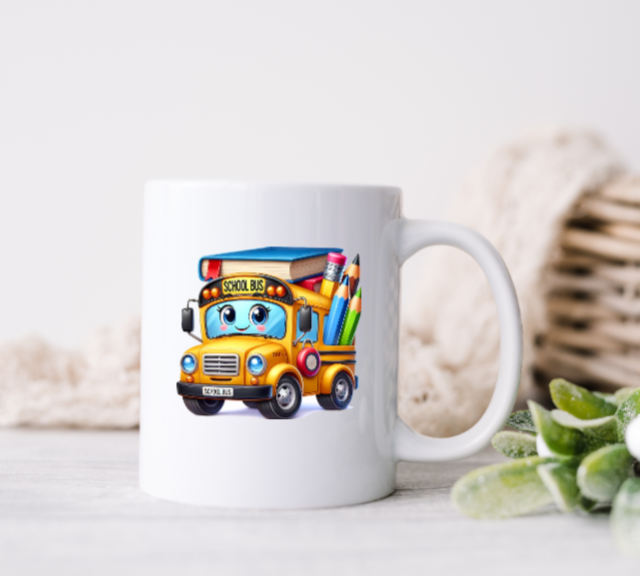 Cute School Bus Ceramic Coffee Mug (Lefty Side) 11 or 15oz