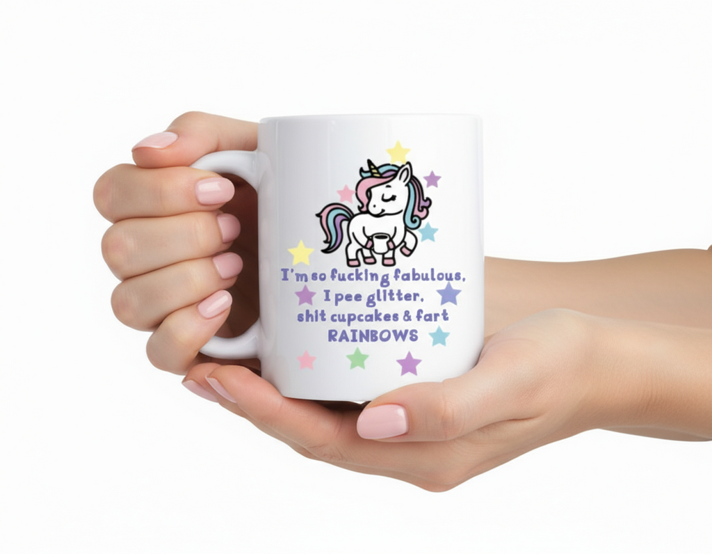 "Rainbows and Glitter" Ceramic Coffee Mug 11 or 15oz